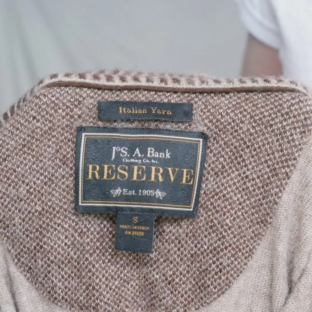 Jos. A. Bank Reserve Men's S Quarter Zip Sweater Italian Yarn Brown Knit